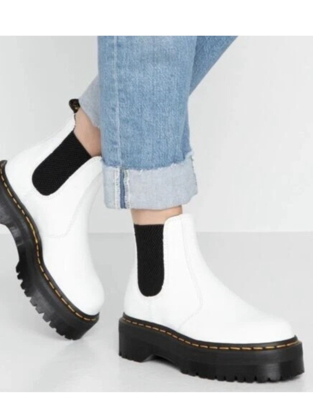 Dr. Martens White Platform Lace-Up Style Chelsea Boots